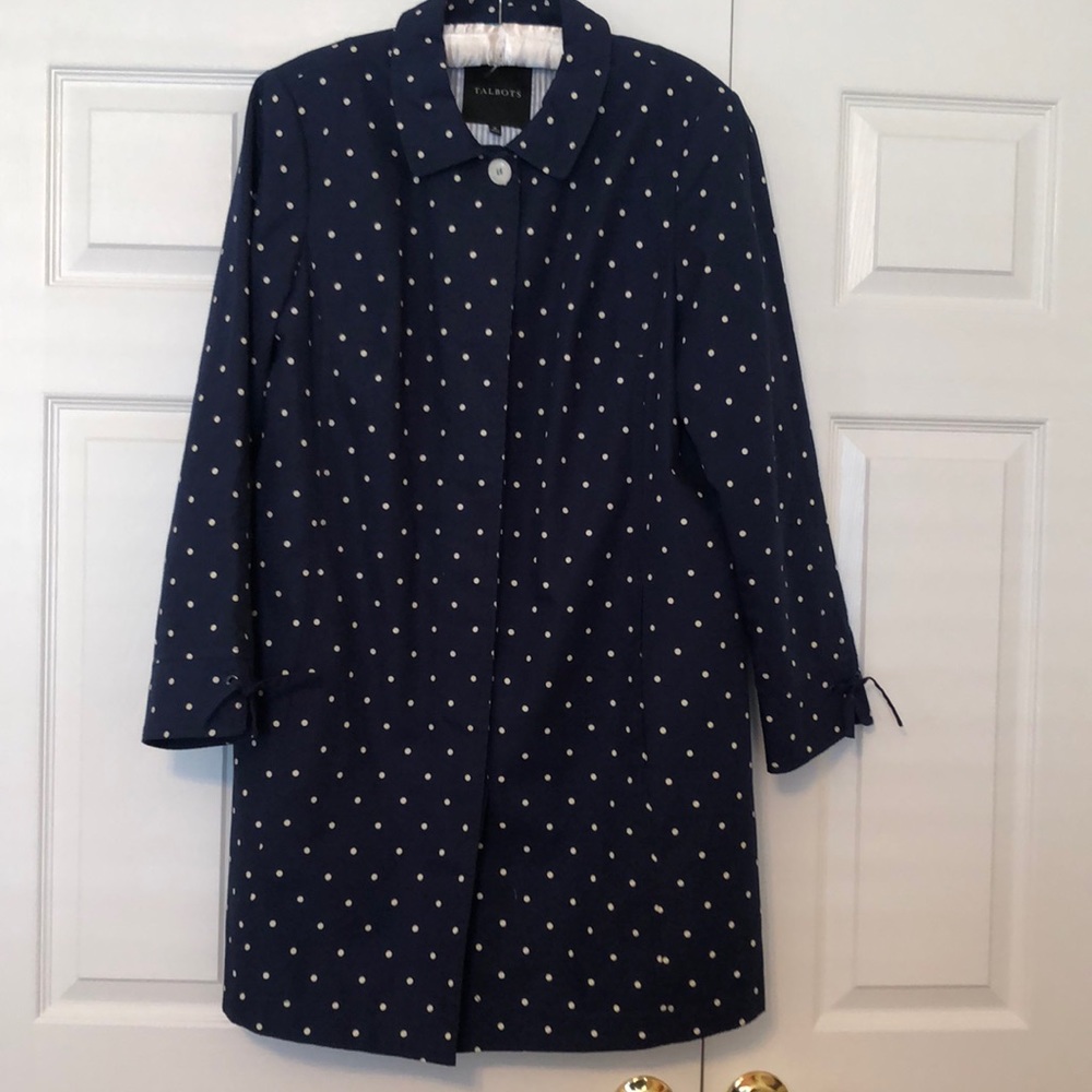 Talbots Raincoat Navy with Polka Dots Vintage Style Cotton Size 16 XL Price Drop